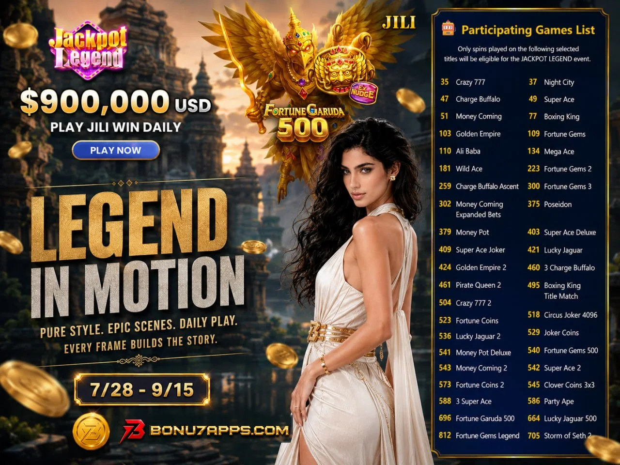 Supplied BONU7 jackpot gaming poster adapted to display BONU7APPS.COM